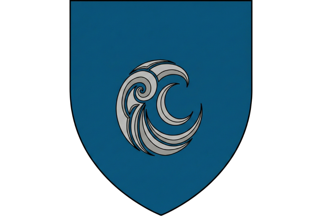 House Valeron sigil featuring a wave curling around a crescent moon in The Ancients Reborn Saga