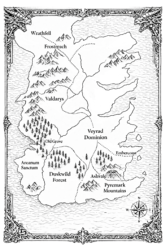 World map of The Ancients Reborn Saga showing kingdoms and regions